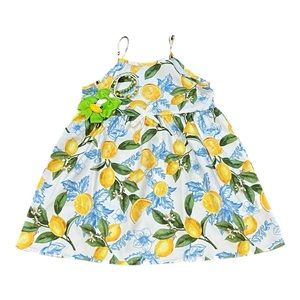 Girls dress size 4T matching handmade bracelets and hair bows  yellow lemons